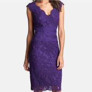 Tadashi Shoji Deep Purple Lace Sheath Midi Dress